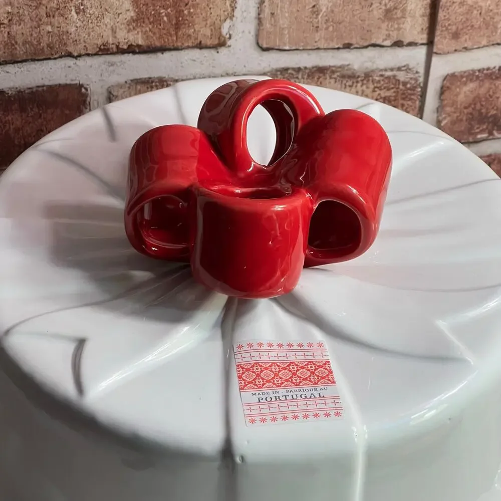 VTG NOS Made In Portugal Destinos Ceramic Ribbons And Bows Pedestal Cake Plate